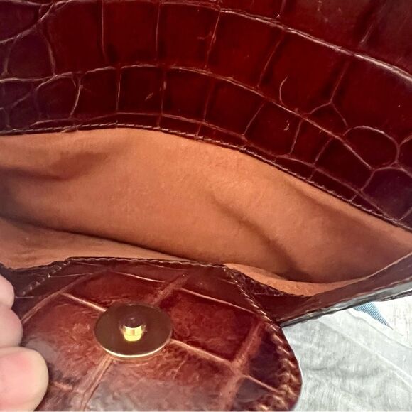 Vtg Joan & David Alligator Italy Brown Leather Lining Crocodile Crossbody Bag - Picture 11 of 12